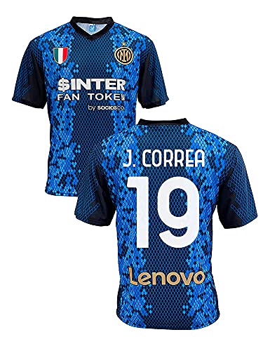 Camiseta del Inter Joaquìn Correa 19 Home 2021 2022, réplica oficial (Talla 2, 4, 6, 8, 10, 12 años, niño, niño) (Talla S, M, L, XL, XXL, Adulto) azul, negro, dorado, 100% poliéster