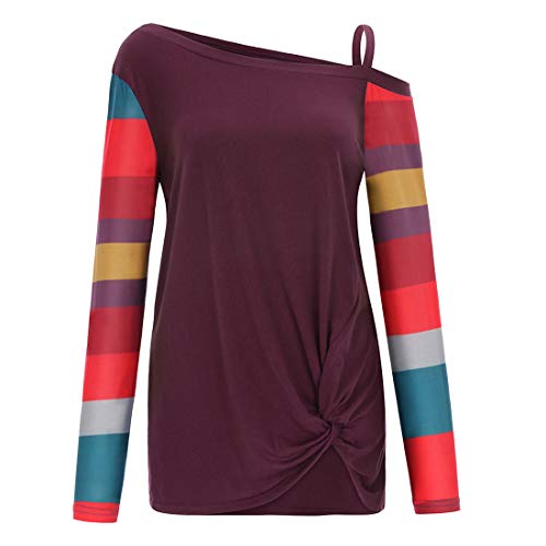 Camiseta Linda de Manga Larga para Mujer Blusa Informal Tops Sudadera con Cuello Redondo Tops con Hombros Twisted Jumpers Cuello Redondo Holgada de Gran tamaño con Estampado Floral Blusa Tipo Jersey