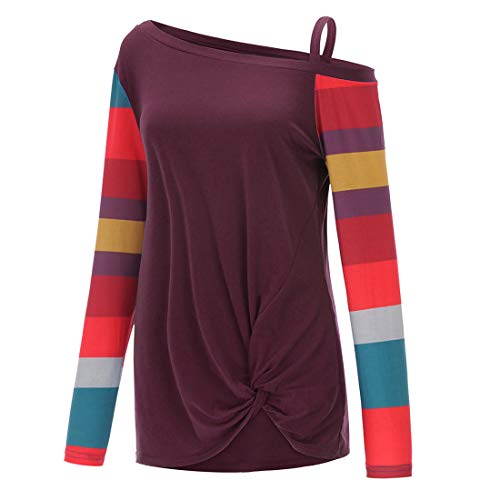 Camiseta Linda de Manga Larga para Mujer Blusa Informal Tops Sudadera con Cuello Redondo Tops con Hombros Twisted Jumpers Cuello Redondo Holgada de Gran tamaño con Estampado Floral Blusa Tipo Jersey