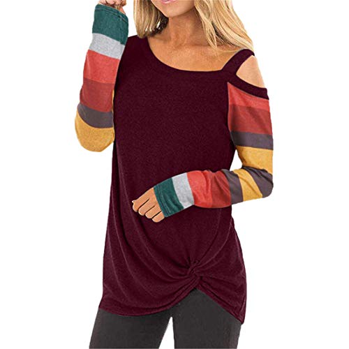 Camiseta Linda de Manga Larga para Mujer Blusa Informal Tops Sudadera con Cuello Redondo Tops con Hombros Twisted Jumpers Cuello Redondo Holgada de Gran tamaño con Estampado Floral Blusa Tipo Jersey