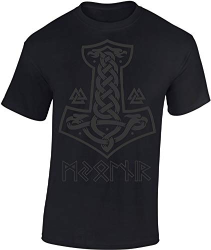 Camiseta: Mjolnir - Martillo del Thor - Vikingo T-Shirt Hombre-s y Mujer-es - Noruega Norway - Odin Norseman Valhalla Hammer - Mjölnir - Pagan - Metal - Regalo - Viking-s - Vikinga (L)