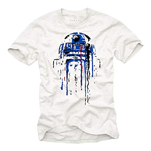 Camisetas Frikis - Regalos para Hombres - Nerd Gamer Geek Gaming Wars Yoda Jedi R2 Blanco L