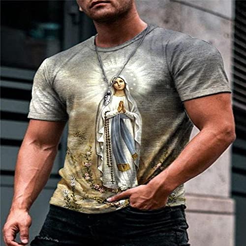 Camisetas Hombre Manga Corta 3D Jesus en mi Corazon Cuello Redondo Ajuste Informal Camisetas Delgadas Tops para Diario （Paraguas plegable gratis） / D/S