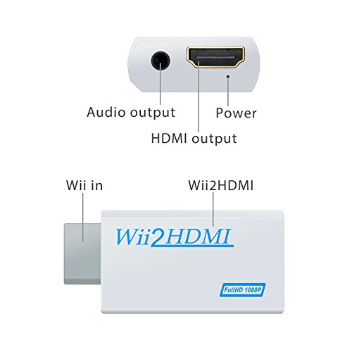 CAMWAY Wii to HDMI Converter, Adaptador de Wii a hdmi, Escala la Señal de Wii a 720p y 1080p, Adaptador de Convertidor de Video Wii a Hdmi 720p o 1080p HD HDTV con Audio de 3.5 mm