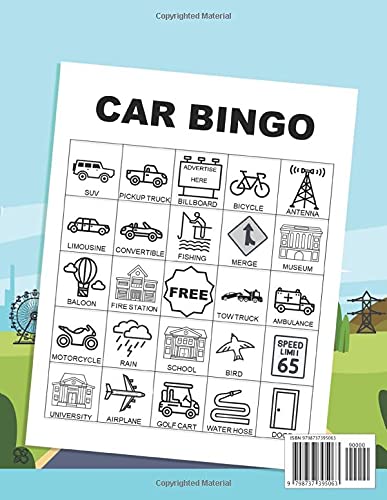 Car Bingo Travel Game: Road Trip Essentials For Kids Roadside Bingo Activity For Kids In The Car | Backseat Boredom Buster