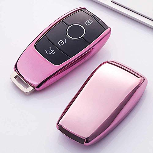 Car Key Cover Case Keychain，Car Remote Controls Key Shells ，Car Key Protection Case Cover,Fit for Mercedes Benz 2017 2018 E Serials E300 E200 E220 Maybach S320L S450 S350  Pink