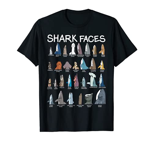 Caras de tiburón Tipo de tiburón Depredadores Océano Peces Camiseta