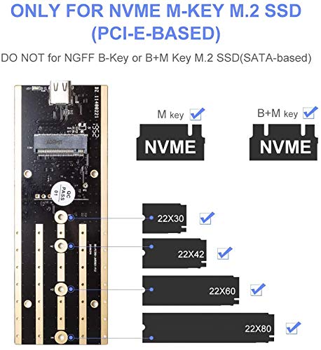 Carcasa M.2 NVMe Caja Externa USB 3.1 Gen2 PCIe SSD Adaptador 10 Gbps UASP, POSUGEAR Estuche De Disco Duro Tipo C para M-Key y M + B 2230/2242 / 2260/2280