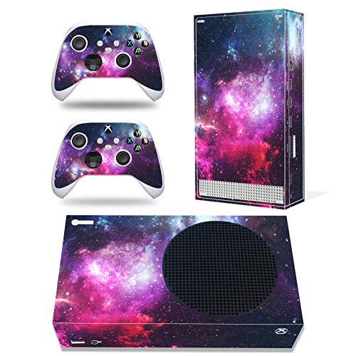Carcasa protectora de vinilo para consola Microsoft Xbox Series S, diseño de cielo estrellado, color morado con dos adhesivos para mando inalámbrico