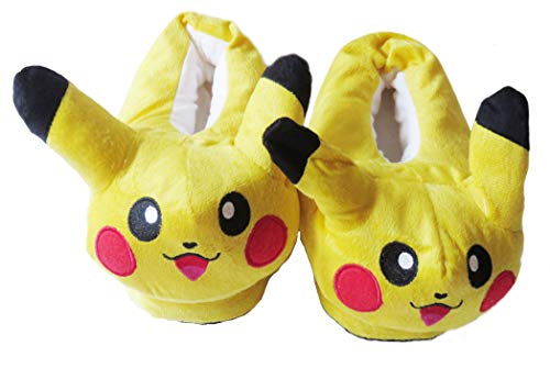 Carchet - Zapatillas de Felpa para Niños y Adultos Unisex Pantuflas de Casa para Invierno Peluche Pokémon - Talla única 36-44 - Pikachu - Color Amarillo