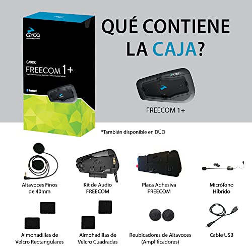 Cardo FRC1P001 FREECOM 1 Plus para Motocicleta 2 Vías Bluetooth Sistema De Comunicación Auriculares, Negro, Individual