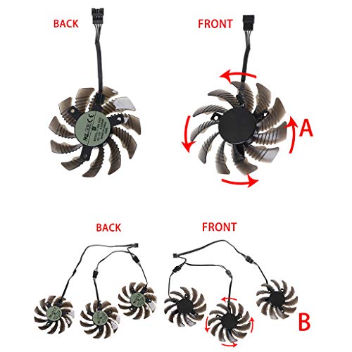 CAREMiLLE 1/3 Uds 75mm T128010SU 4 Pines Ventilador Enfriador para Tarjeta Gigabyte GTX 1060 1070 1080, Ventilador de refrigeración de diámetro 75mm / 2,9 Pulgadas