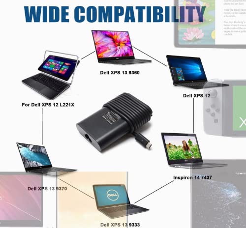Cargador 65w USB C Adaptador PC Portátil para DELL Latitude 11 7212 12 5285 5289 5290 7275 14 5490 7410 7490, DELL Xps 12 13 15 9250 9343 9350 9360 9365 9370 Tipo-C CA Adaptador de Corriente