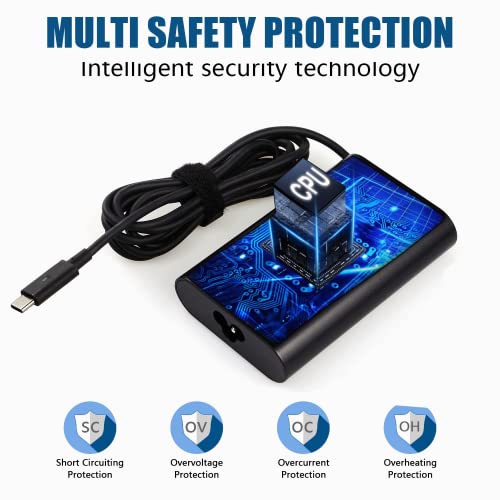 Cargador 65w USB C Adaptador PC Portátil para DELL Latitude 11 7212 12 5285 5289 5290 7275 14 5490 7410 7490, DELL Xps 12 13 15 9250 9343 9350 9360 9365 9370 Tipo-C CA Adaptador de Corriente