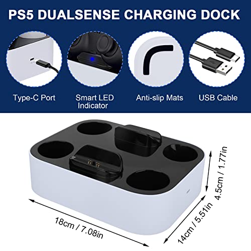Cargador Mando PS5, 3A Double USB Carga Rápida Soporte para los Controladores DualSense del Controlador PS5 con LED Indicador y Cable USB, Base de Carga para el Controlador Inalámbrico Playstation 5