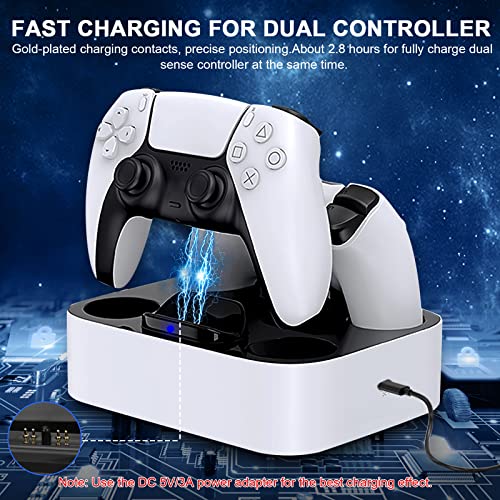 Cargador Mando PS5, 3A Double USB Carga Rápida Soporte para los Controladores DualSense del Controlador PS5 con LED Indicador y Cable USB, Base de Carga para el Controlador Inalámbrico Playstation 5