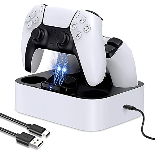 Cargador Mando PS5, 3A Double USB Carga Rápida Soporte para los Controladores DualSense del Controlador PS5 con LED Indicador y Cable USB, Base de Carga para el Controlador Inalámbrico Playstation 5