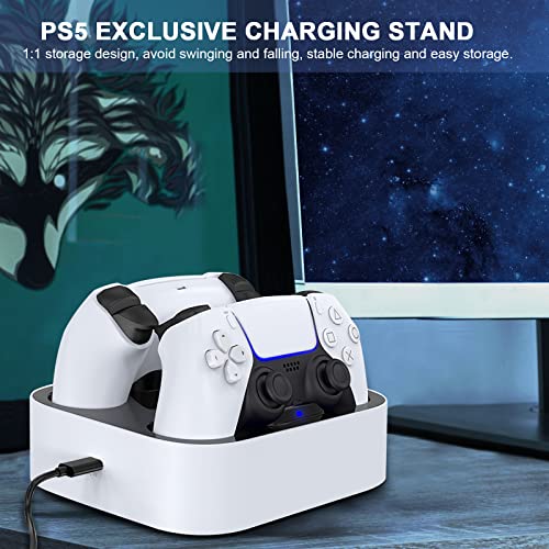 Cargador Mando PS5, 3A Double USB Carga Rápida Soporte para los Controladores DualSense del Controlador PS5 con LED Indicador y Cable USB, Base de Carga para el Controlador Inalámbrico Playstation 5