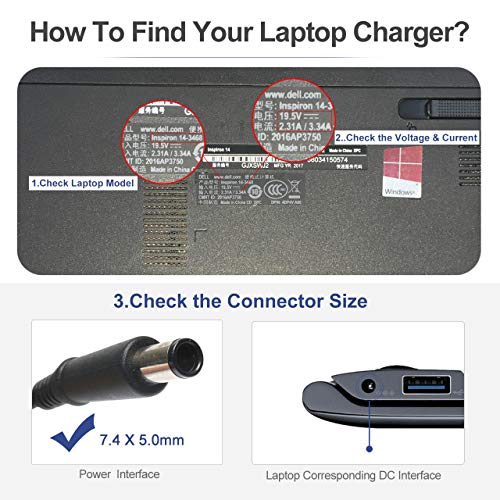 Cargador portátil de 90W 19.5V 4.62A para DELL XPS 13 Inspiron 15 17 13 Fuente de alimentación, DELL Latitude e5420 6000 D630 15 5000 6320 Notebook EUR 7,4 * 5,0 mm