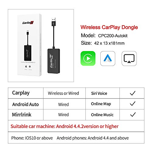 Carlinkit 2021 Nuevo carplay inalambrico y Android Auto Adaptador,Aplicable al Sistema de automóvil Android 5.0 o Superior del Mercado de Accesorios(Instale autokit.apk Antes de Comprar)