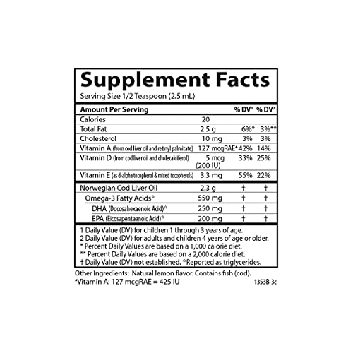 Carlson Labs Aceite De Hígado De Bacalao Del Niño, 550 Mg Limón Natural 510 g