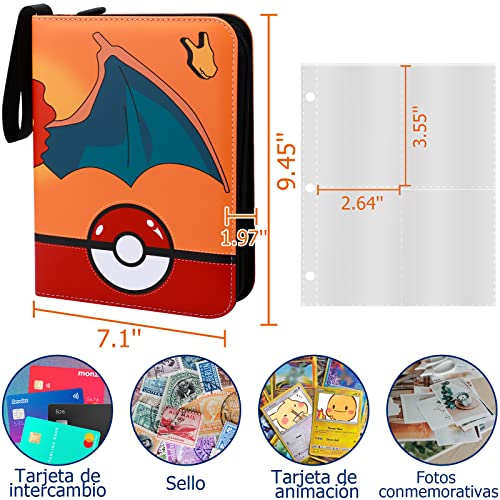 Carpeta de tarjetas para Pokémon, 400 cartas de bolsillo Carpeta Álbumes Páginas Tarjeta Estuche organizador portátil para almacenamiento de libros