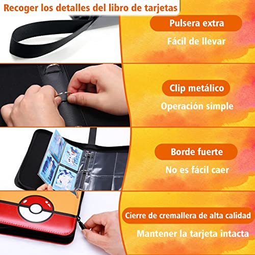 Carpeta de tarjetas para Pokémon, 400 cartas de bolsillo Carpeta Álbumes Páginas Tarjeta Estuche organizador portátil para almacenamiento de libros
