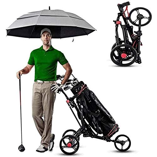 Carrito de Golf Carro de golf Plegable Golf Push Pull carrito de 3 ruedas de peso ligero plegable carro de golf carro de golf con Push manija ajustable de freno de pie marcador fácil de abrir / cerrar