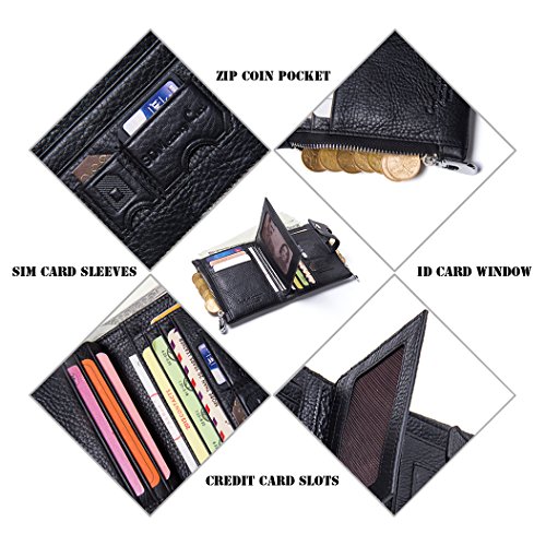 Cartera para hombre de piel, pequeña, con diseño vintage, negro vintage (Negro) - CGL-NSQB-02FMPB