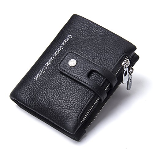 Cartera para hombre de piel, pequeña, con diseño vintage, negro vintage (Negro) - CGL-NSQB-02FMPB