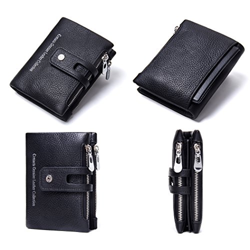Cartera para hombre de piel, pequeña, con diseño vintage, negro vintage (Negro) - CGL-NSQB-02FMPB