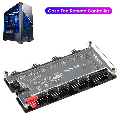 Case Fan Hub PWM + ARGB 2 en 1 Controlador, 8 *ARGB (5V 3 Pines), 8 * Ventilador (4 Pines) PWM, SATA + Control de Placa Base y Control Remoto, para PC CPU Ventilador de Refrigeración RGB iluminación