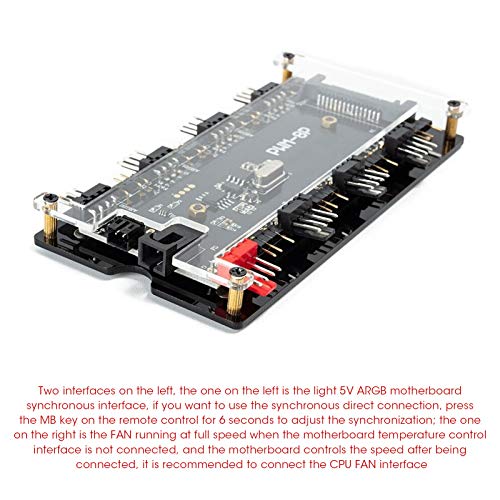 Case Fan Hub PWM + ARGB 2 en 1 Controlador, 8 *ARGB (5V 3 Pines), 8 * Ventilador (4 Pines) PWM, SATA + Control de Placa Base y Control Remoto, para PC CPU Ventilador de Refrigeración RGB iluminación