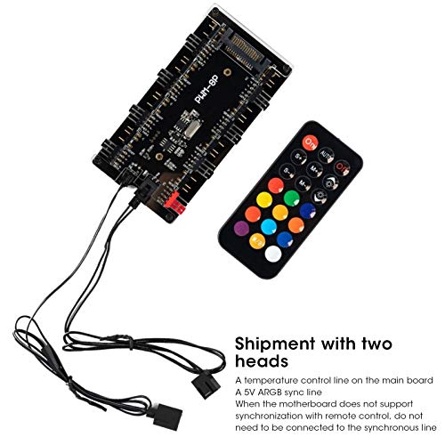 Case Fan Hub PWM + ARGB 2 en 1 Controlador, 8 *ARGB (5V 3 Pines), 8 * Ventilador (4 Pines) PWM, SATA + Control de Placa Base y Control Remoto, para PC CPU Ventilador de Refrigeración RGB iluminación