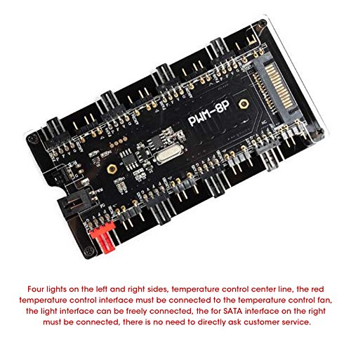 Case Fan Hub PWM + ARGB 2 en 1 Controlador, 8 *ARGB (5V 3 Pines), 8 * Ventilador (4 Pines) PWM, SATA + Control de Placa Base y Control Remoto, para PC CPU Ventilador de Refrigeración RGB iluminación