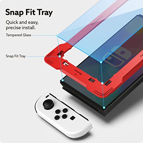Caseology Snap Fit Protector Pantalla Compatible con Nintendo Switch OLED Protector de pantalla con kit de instalación - 2 Unidades