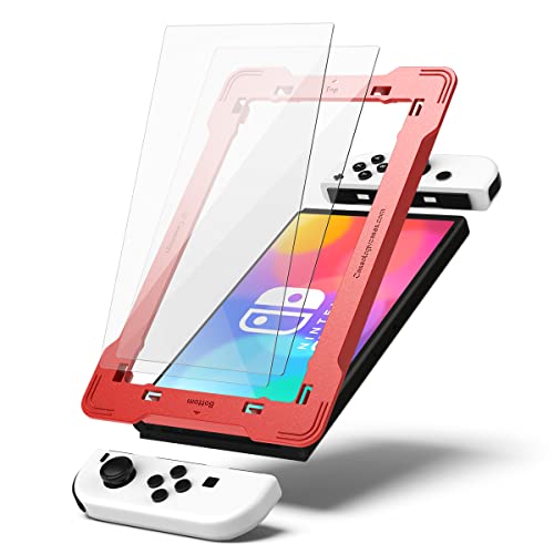 Caseology Snap Fit Protector Pantalla Compatible con Nintendo Switch OLED Protector de pantalla con kit de instalación - 2 Unidades
