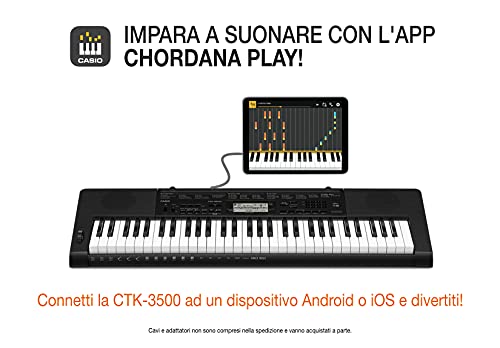Casio CTK-3500 - Teclado digital, 61 teclas sensibles, estilo piano, Negro