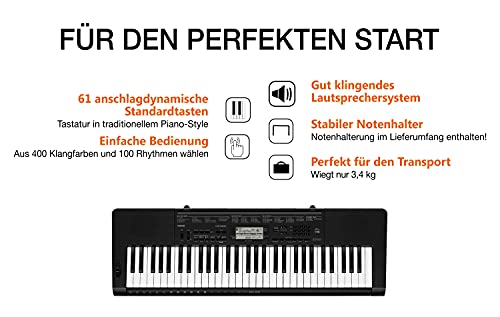 Casio CTK-3500 - Teclado digital, 61 teclas sensibles, estilo piano, Negro