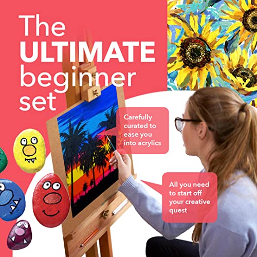 Castle Art Suministra 24 x 12ml Set de pintura acrílica para principiantes, estudiantes o artistas, una combinación perfecta de calidad y versatilidad con colores vivos, fácil de mezclar y con buena cobertura sobre papel, lienzo, madera y tela. Sin ser de