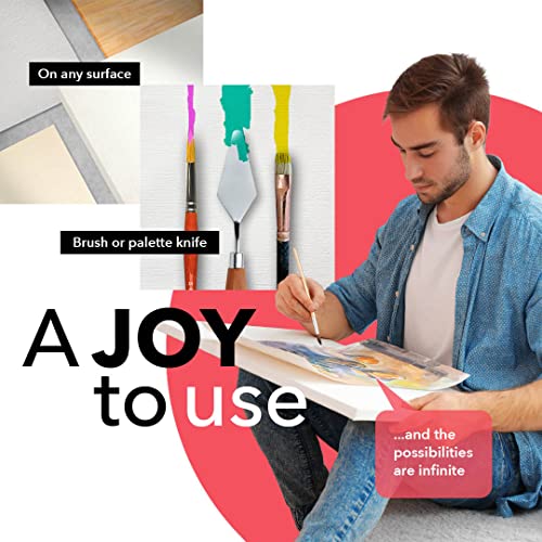 Castle Art Suministra 24 x 12ml Set de pintura acrílica para principiantes, estudiantes o artistas, una combinación perfecta de calidad y versatilidad con colores vivos, fácil de mezclar y con buena cobertura sobre papel, lienzo, madera y tela. Sin ser de
