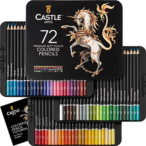 Castle Art Supplies juego de 72 lápices de colores para libros de colorear para adultos. Serie de calidad y con minas de colores vibrantes