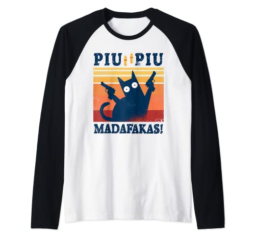 Cat Piu Piu Madafakas Pew Tee Cat Gun Cat Gun Divertido Regalos Camiseta Manga Raglan