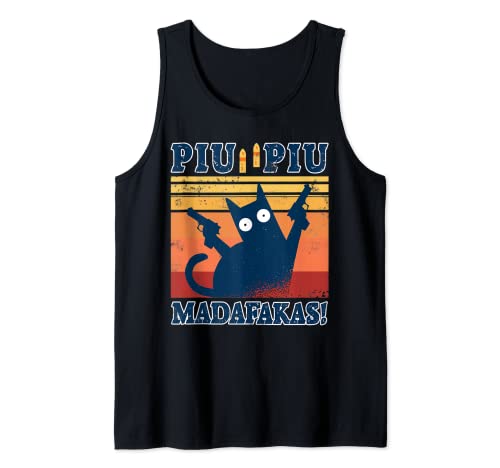Cat Piu Piu Madafakas Pew Tee Cat Gun Cat Gun Divertido Regalos Camiseta sin Mangas