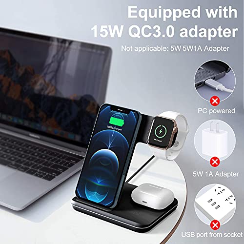 CAVN Cargador inalámbrico 3 en 1, Compatible con Apple Watch & AirPods, Cargador Inalambrico Qi Cargador Rápida Compatible con iPhone 13/12/11 Pro/12 Pro MAX/XR/XS/X/8, iWatch Series SE/7/6/5/4/3