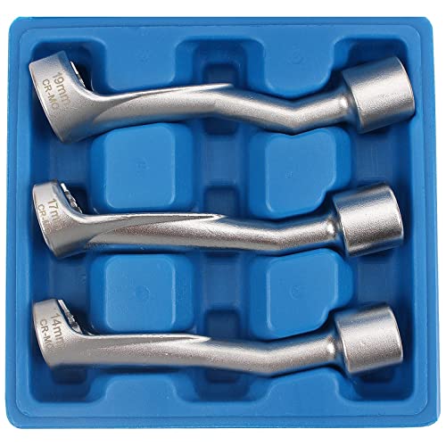 CCLIFE 3pzs Juego de llaves especiales de líneas de inyección diesel de 1/2',Material CR-MO 14/17/19mm|llave de tubo con anillo de apertura de 6 lados