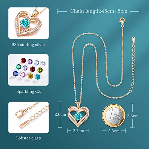 CDE Collares de Corazón para Mujer de Plata 925 Collares Colgante de Mujer Colgante de Diamantes Niña, con Caja Regalo, Regalo para Día de la Madre Esposa y Novia Cian