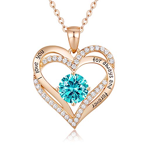 CDE Collares de Corazón para Mujer de Plata 925 Collares Colgante de Mujer Colgante de Diamantes Niña, con Caja Regalo, Regalo para Día de la Madre Esposa y Novia Cian