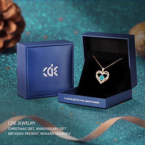 CDE Collares de Corazón para Mujer de Plata 925 Collares Colgante de Mujer Colgante de Diamantes Niña, con Caja Regalo, Regalo para Día de la Madre Esposa y Novia Cian