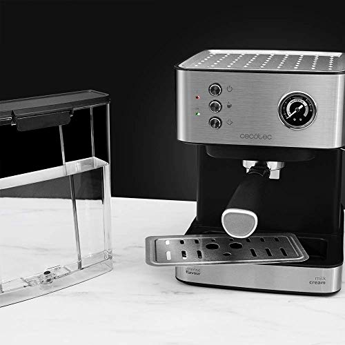 Cecotec Cafetera Express Power Espresso 20 Matic Professionale. 850 W, 20 Bares, Manómetro, Depósito de 1,5L, Brazo Doble Salida, Vaporizador, Superficie Calientatazas, Acabados en Acero Inoxidable